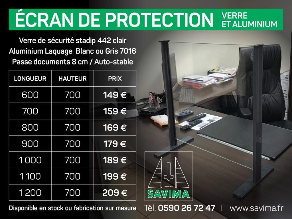 ecran protection covid verre aluminium projection accueil commerce magasin surmesure